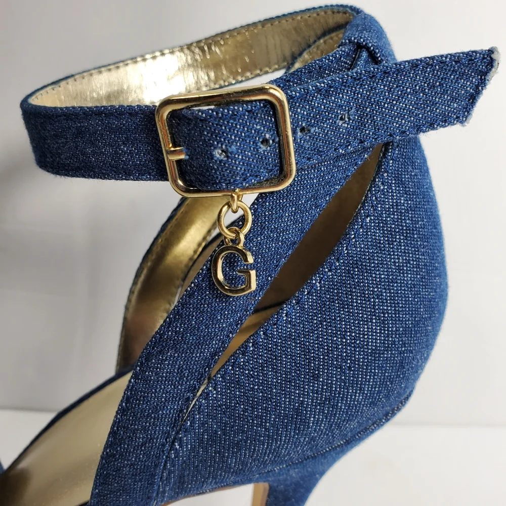 Guess Peep Toe Stilettos with Ankle Strap in Navy Size 9M_8
